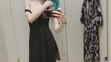 Skinny Gothic Girl taking a Selfie at Hudson Bay Dressing Room