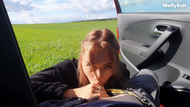 Best sloppy deepthroat blowjob in car in the middle of a field